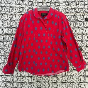 Vintage 90s Eddie Bauer Red Floral Aztec Popover Flannel Long Sleeve Shirt LG